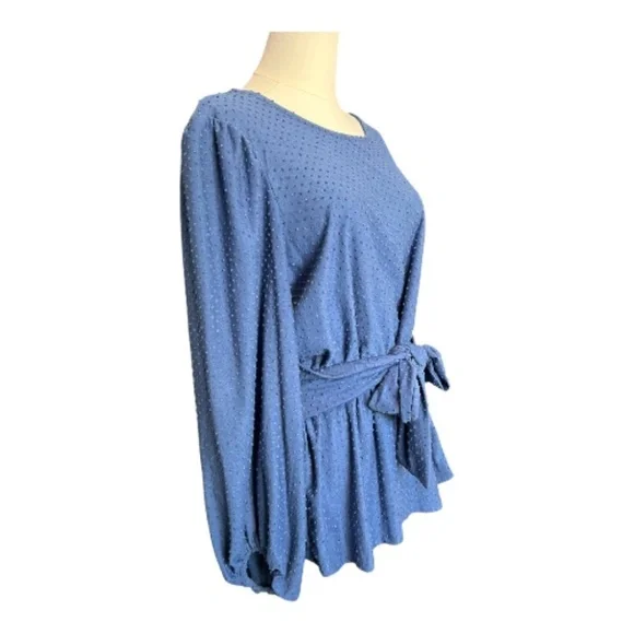 EUC Ava James blue textured long sleeve tie-back, tie-front/top – XL - Picture 4 of 11